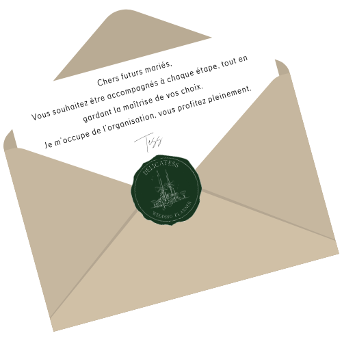 Un accompagnement de A à Z pour un mariage serein. Cette formule s’adresse aux couples qui souhaitent déléguer l’organisation de leur mariage, tout en gardant la maîtrise des décisions importantes. Je vous accompagne à chaque étape et coordonne votre jour J avec précision et discrétion.